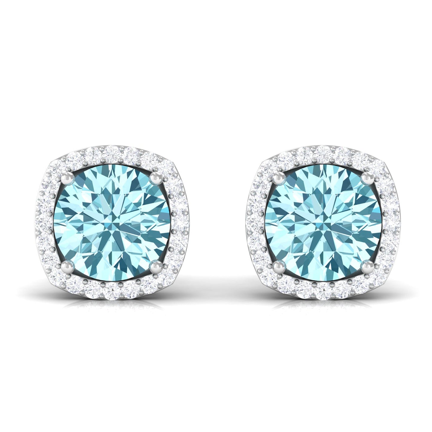 Natural Aquamarine Bridal Stud Earrings with Diamond Halo