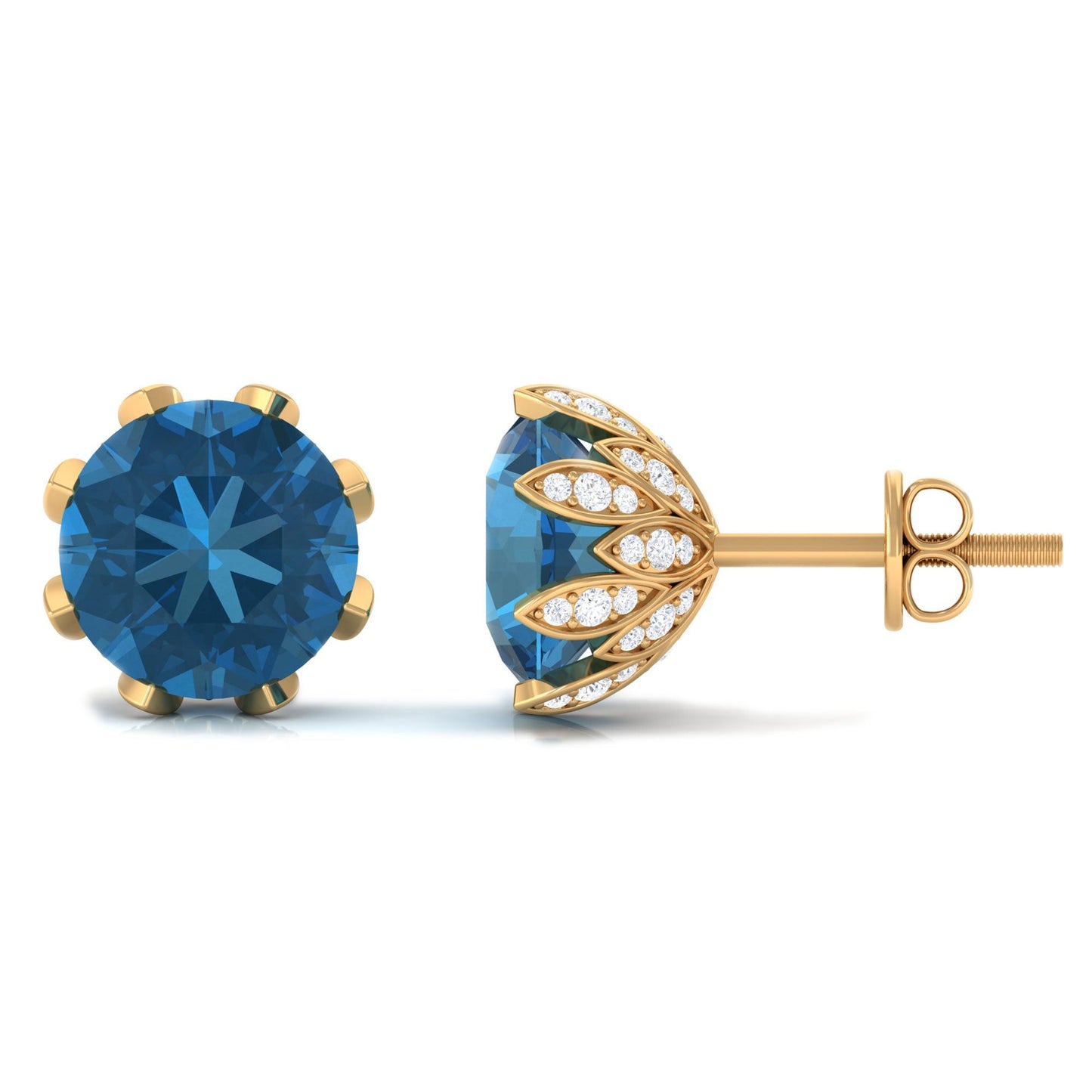 4 CT London Blue Topaz and Diamond Bridal Stud Earrings