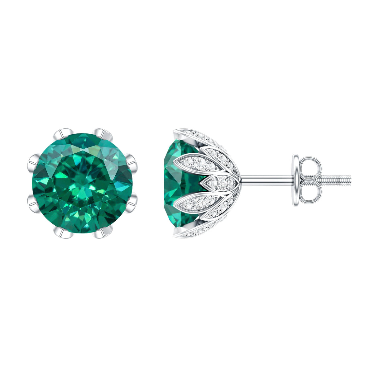 4.3 Carat Certified Lab Created Emerald Floral Stud Earrings