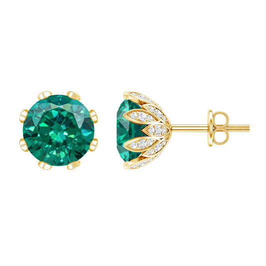 4.3 Carat Certified Lab Created Emerald Floral Stud Earrings