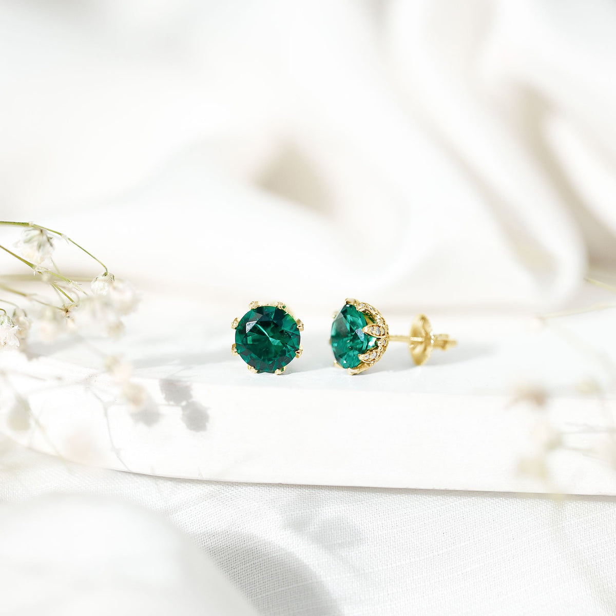 4.3 Carat Certified Lab Created Emerald Floral Stud Earrings