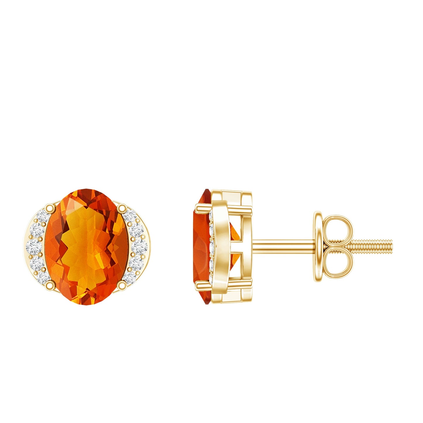 Orange Fire Opal Solitaire Stud Earrings with Diamond