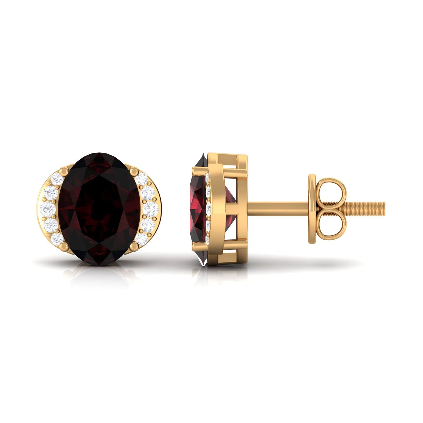 Oval Garnet Solitaire Stud Earrings with Diamond