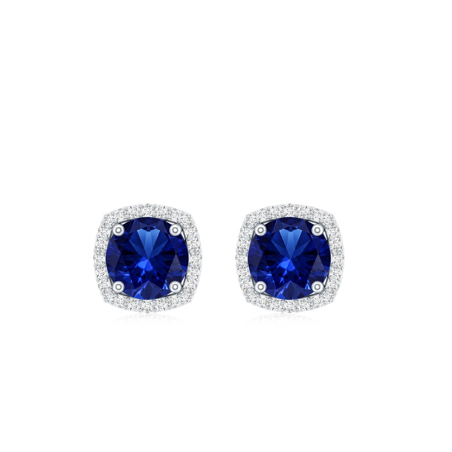Certified Lab Grown Blue Sapphire and Diamond Halo Stud Earrings