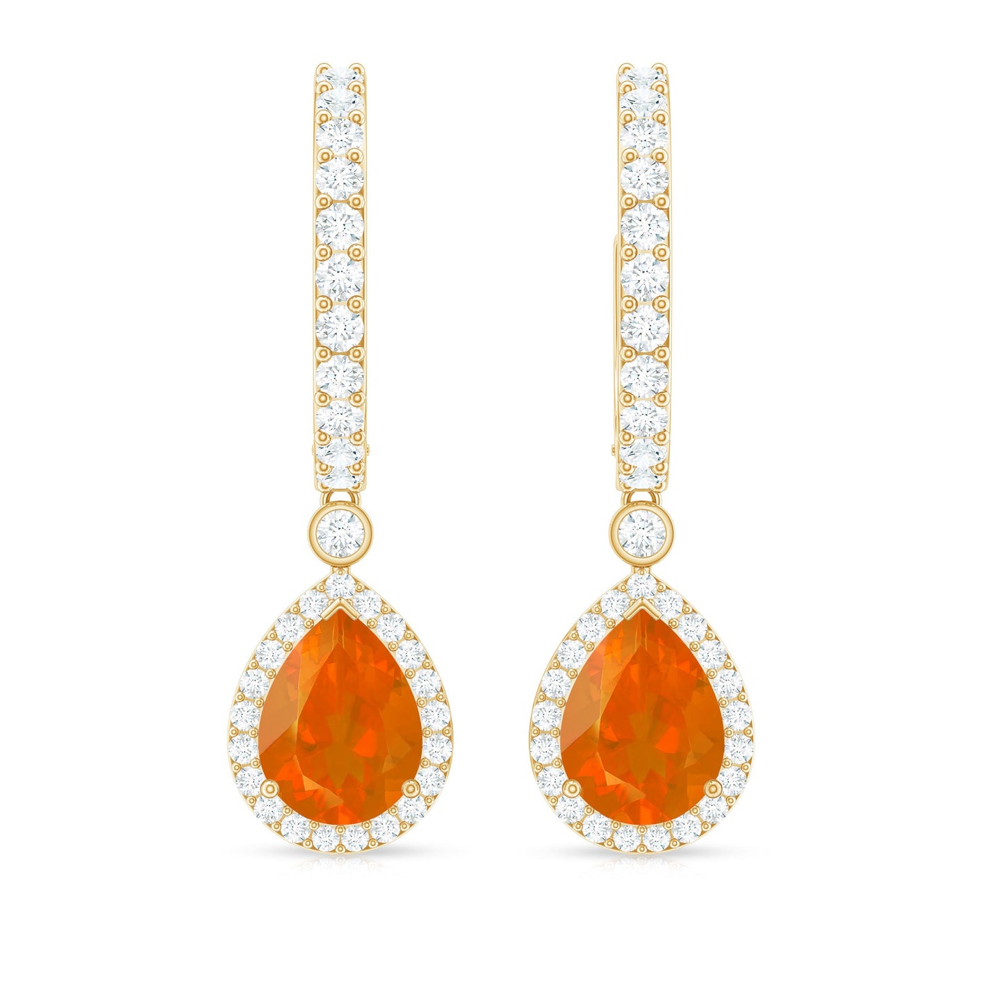 Natural Fire Opal Teardrop Hoop Earrings with Moissanite