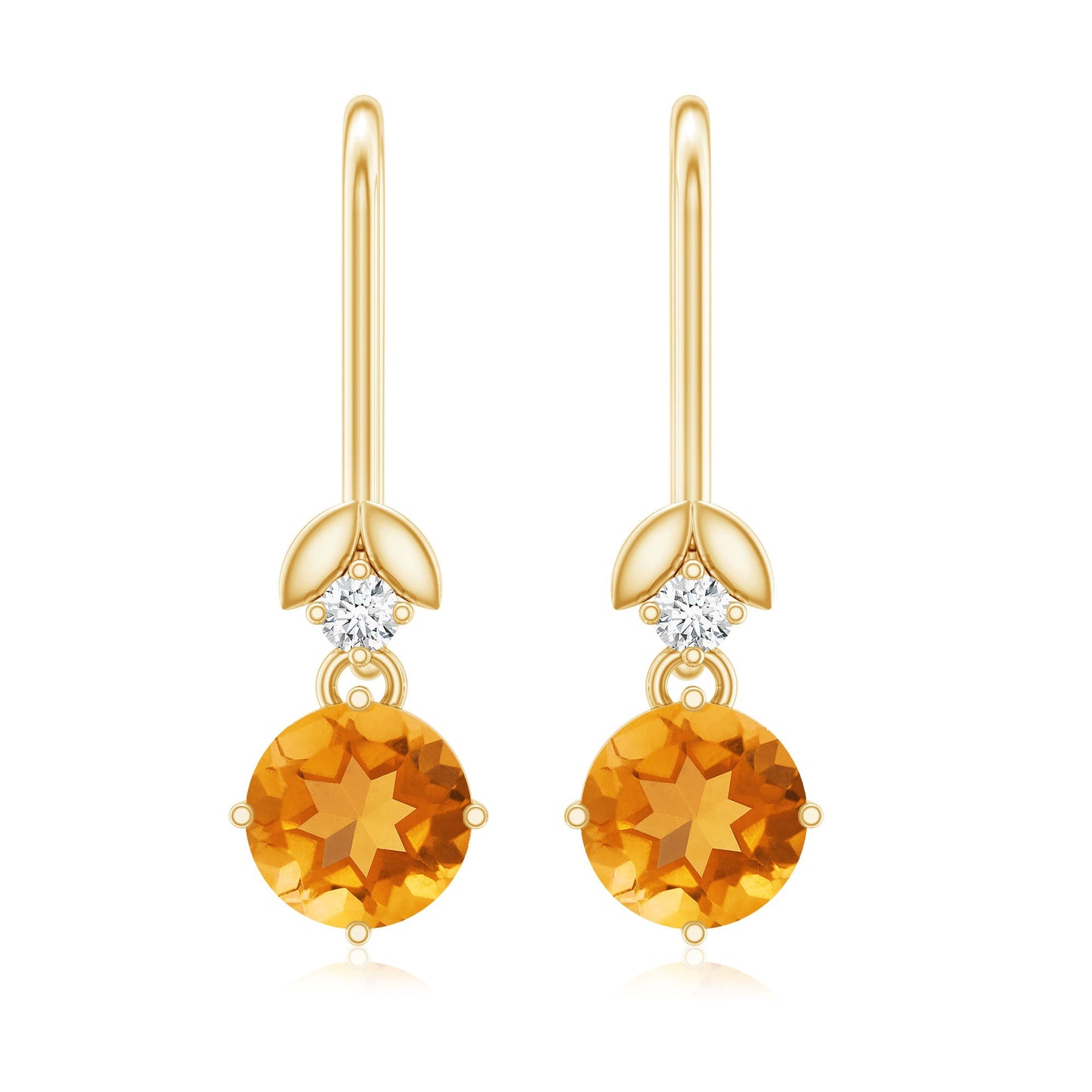 Certified Natural Citrine Diamond Drop Earrings with Fish Hook