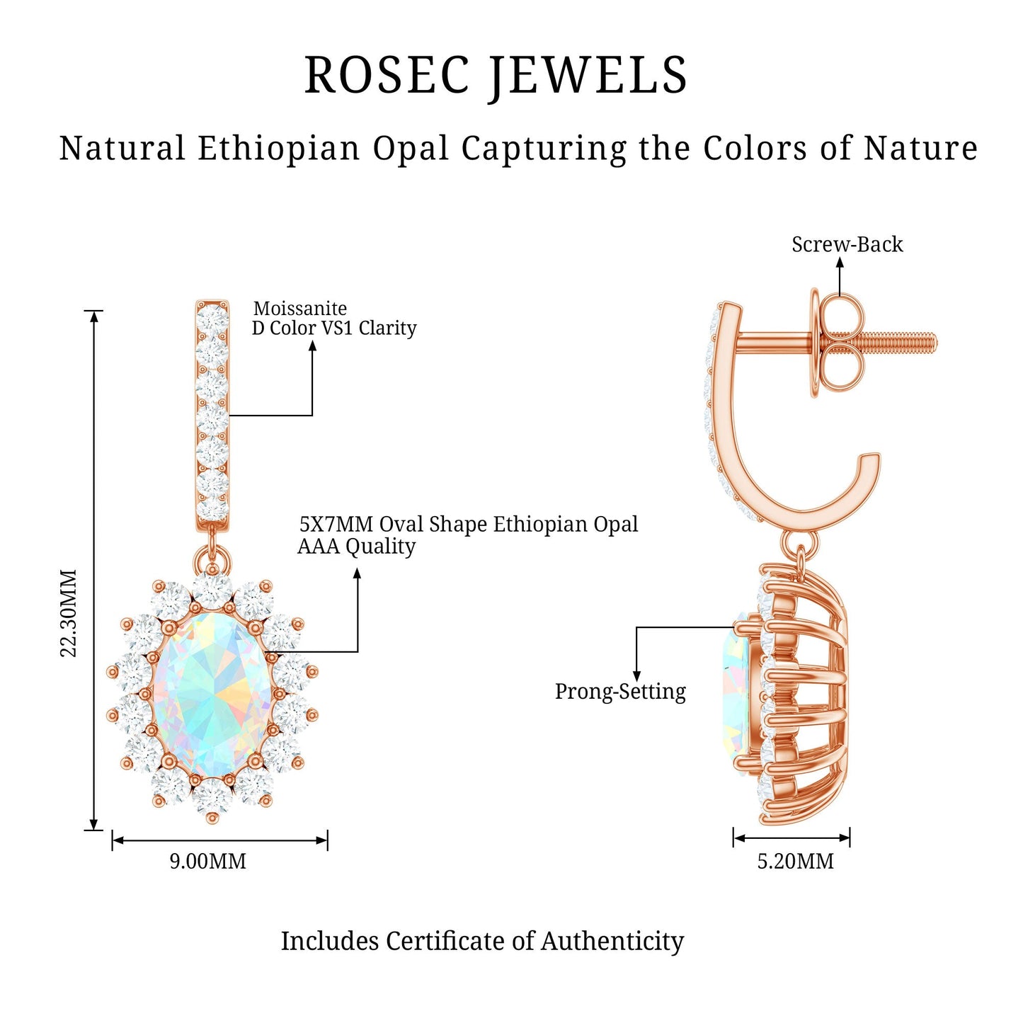 Genuine Ethiopian Opal and Moissanite Hoop Drop Earrings