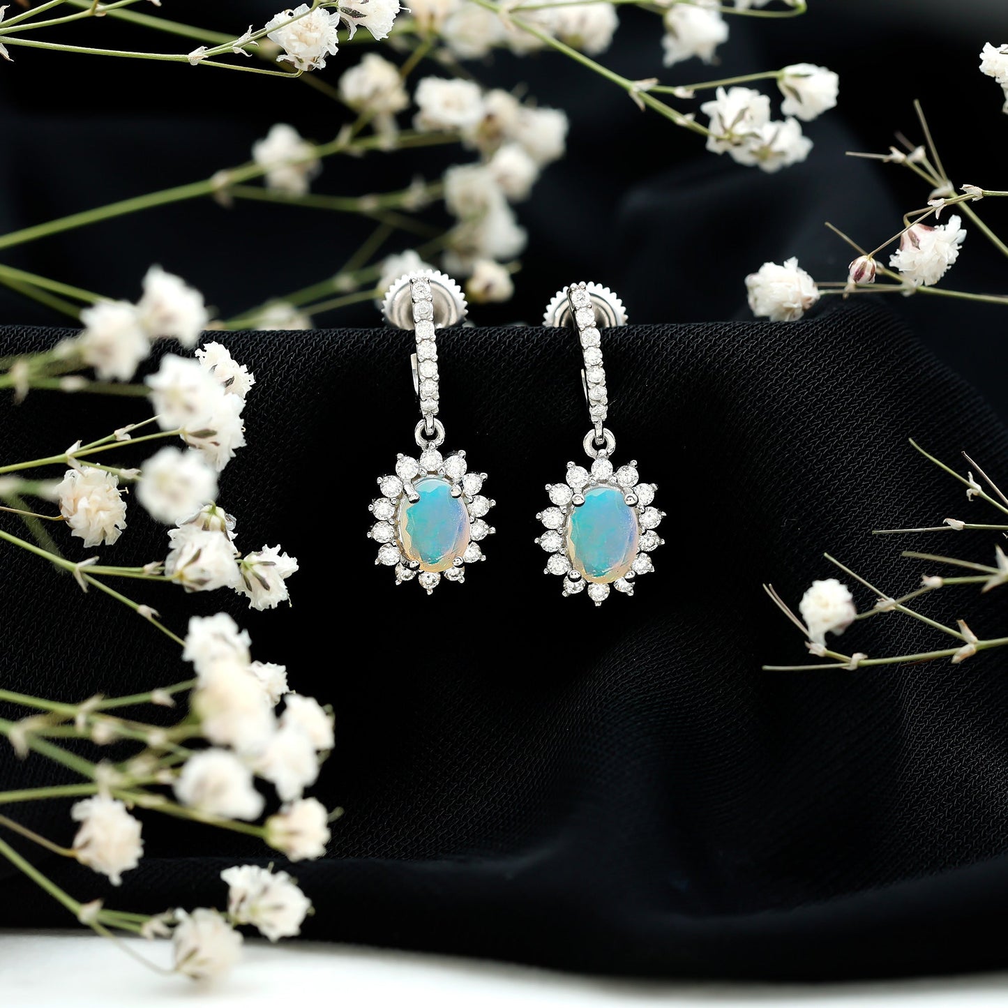Certified 1.8 Carat Oval Ethiopian Opal Drop Earrings with Certificate
