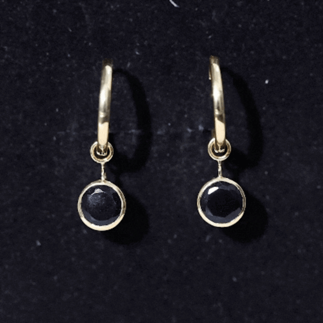 Natural Black Spinel Drop Hoop Earrings