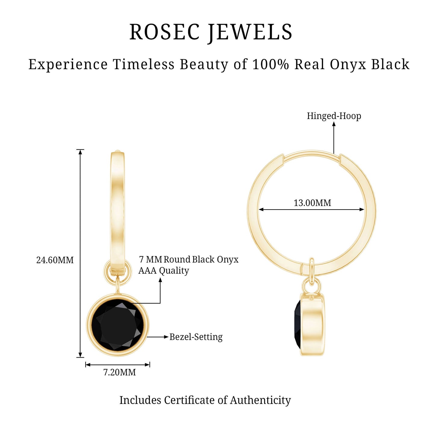 Bezel Set Black Onyx Hinged Hoop Drop Earrings
