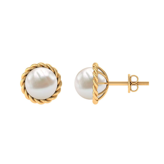 Handpicked 16 Carat Freshwater Pearl Stud Earrings with Rope Frame