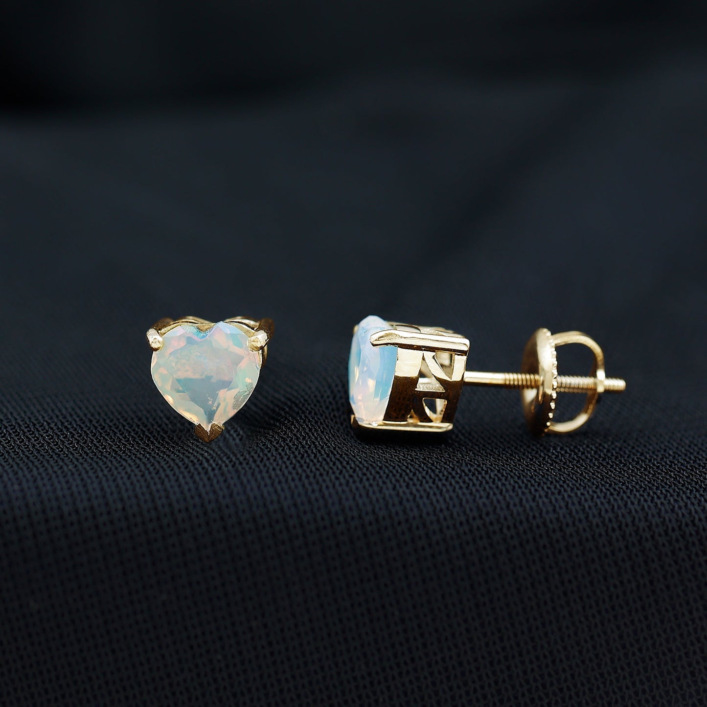 1.5 Carat Heart Shape Real Ethiopian Opal Stud Earrings