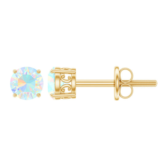 0.5 Carat Ethiopian Opal Solitaire Stud Earrings in 4 Prong Setting