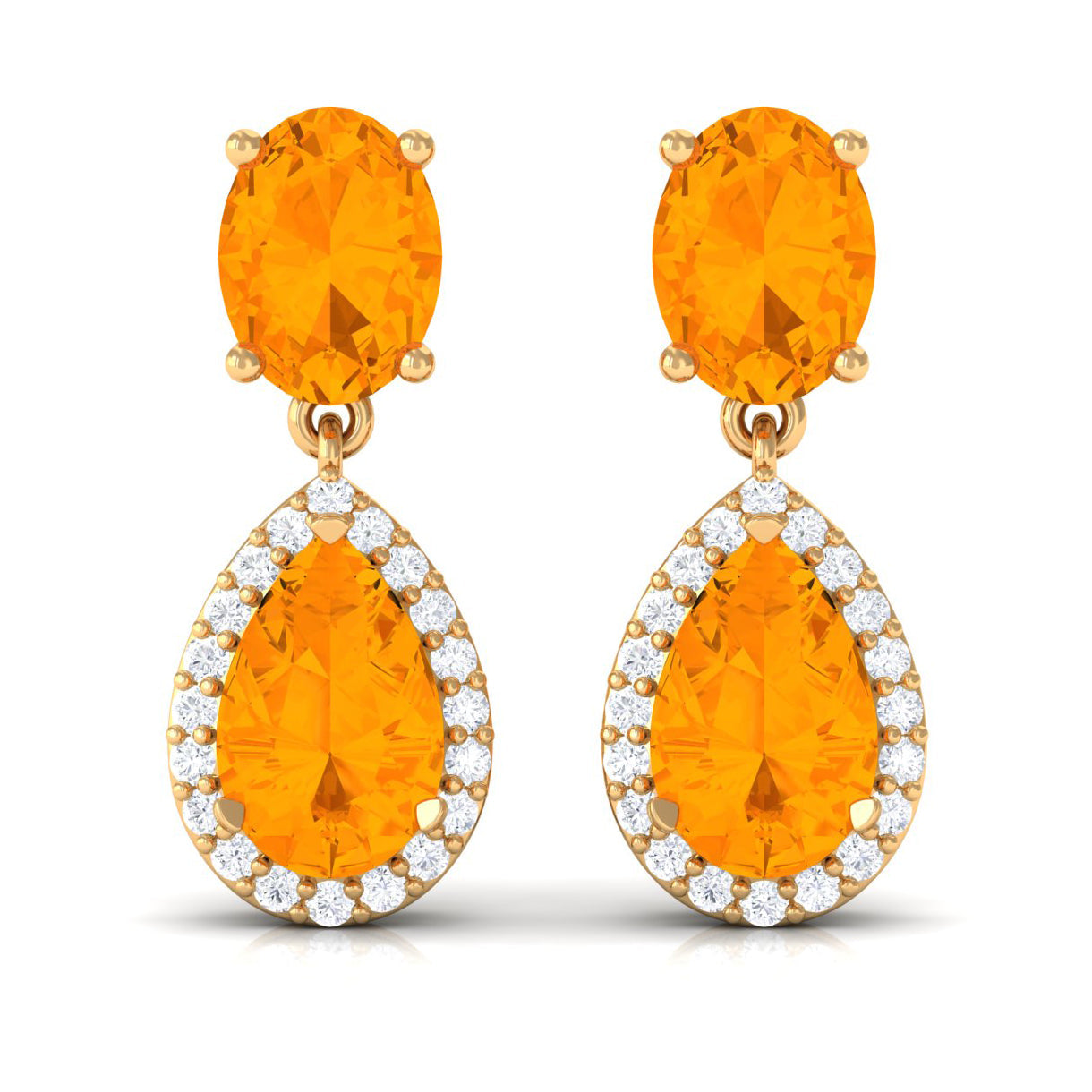 1.3 Carat Classic Fire Opal Dangle Earrings with Diamond