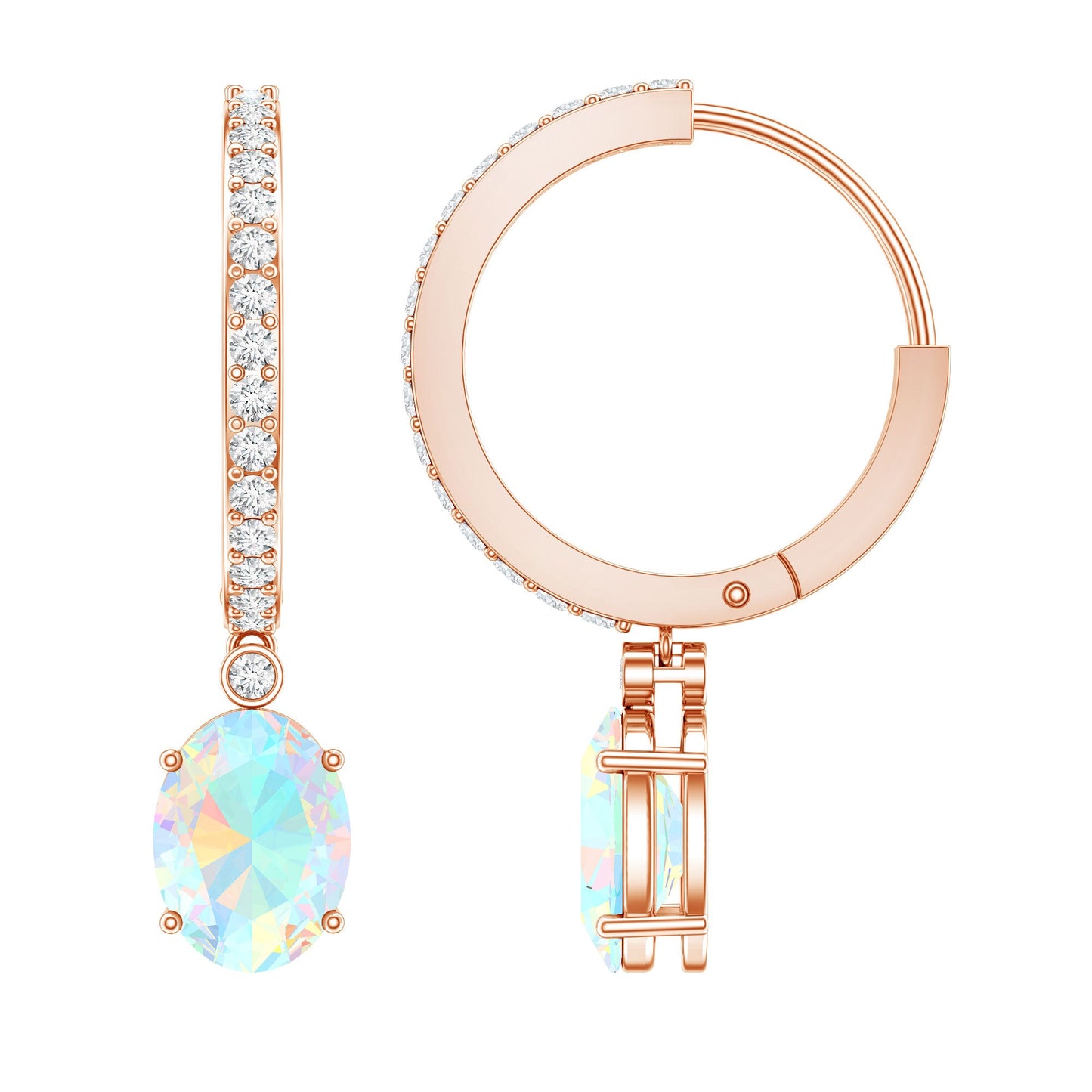 Oval Ethiopian Opal Drop Earrings with Moissanite Hoop
