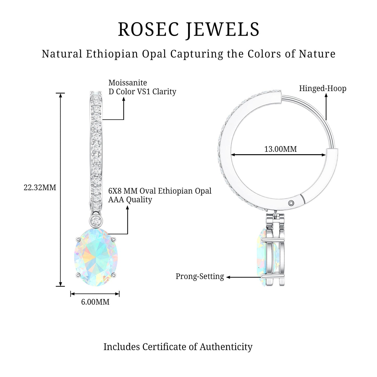 Oval Ethiopian Opal Drop Earrings with Moissanite Hoop