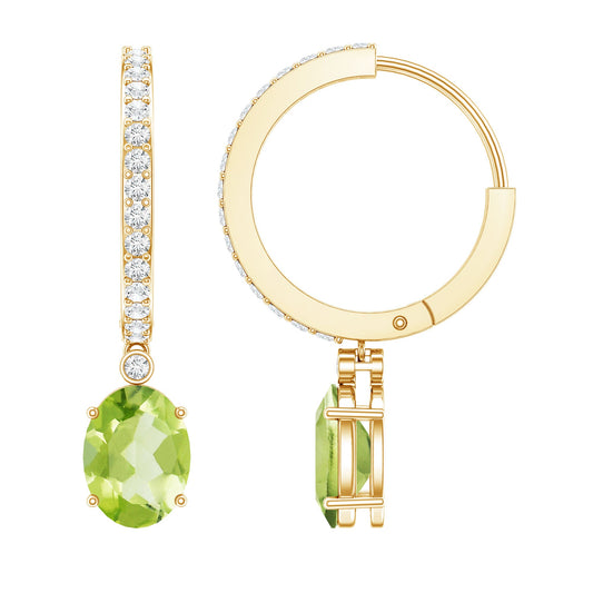 Natural 2.2 Carat Peridot Drop Hoop Earrings with Diamond