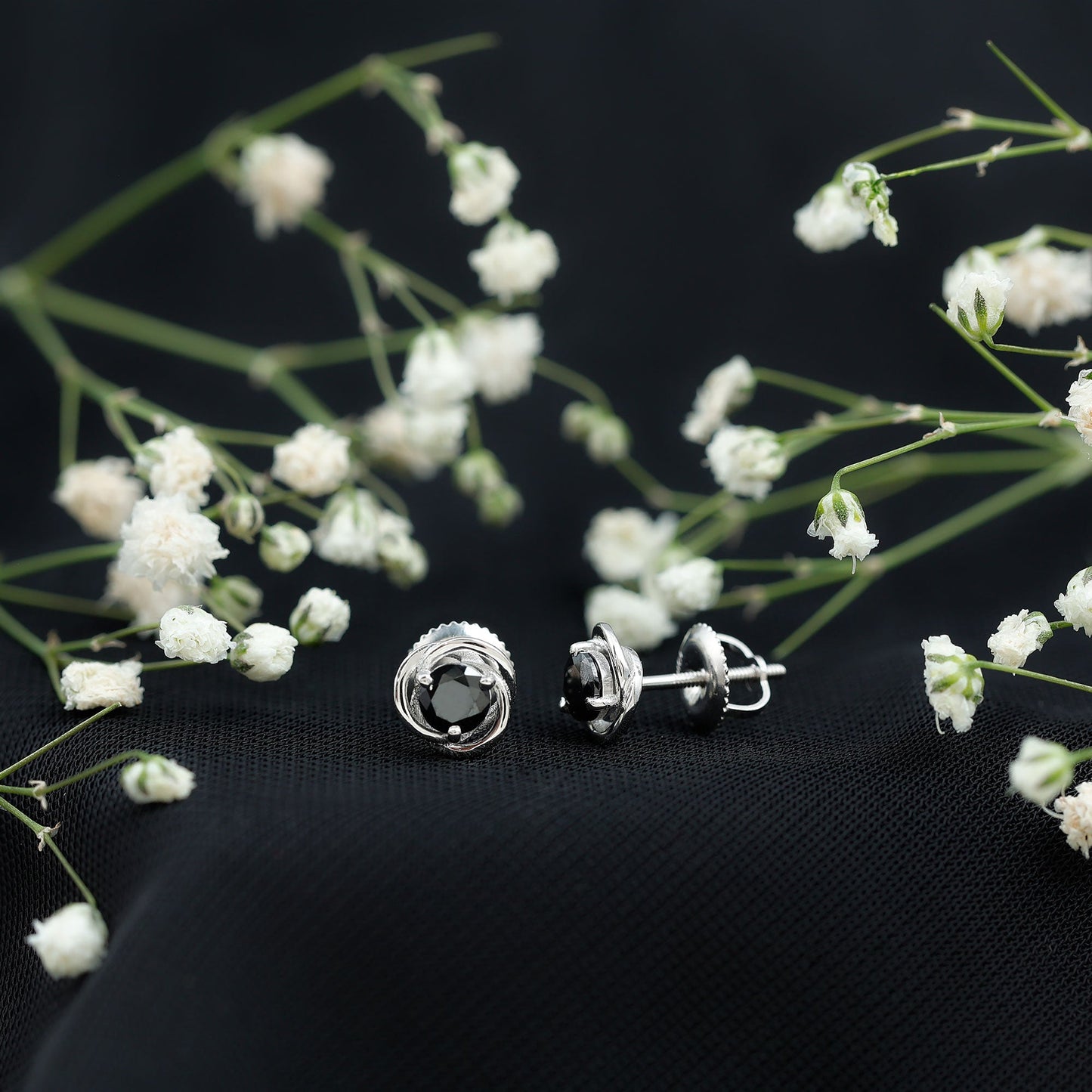 Solitaire Lab Created Black Diamond Swirl Stud Earrings