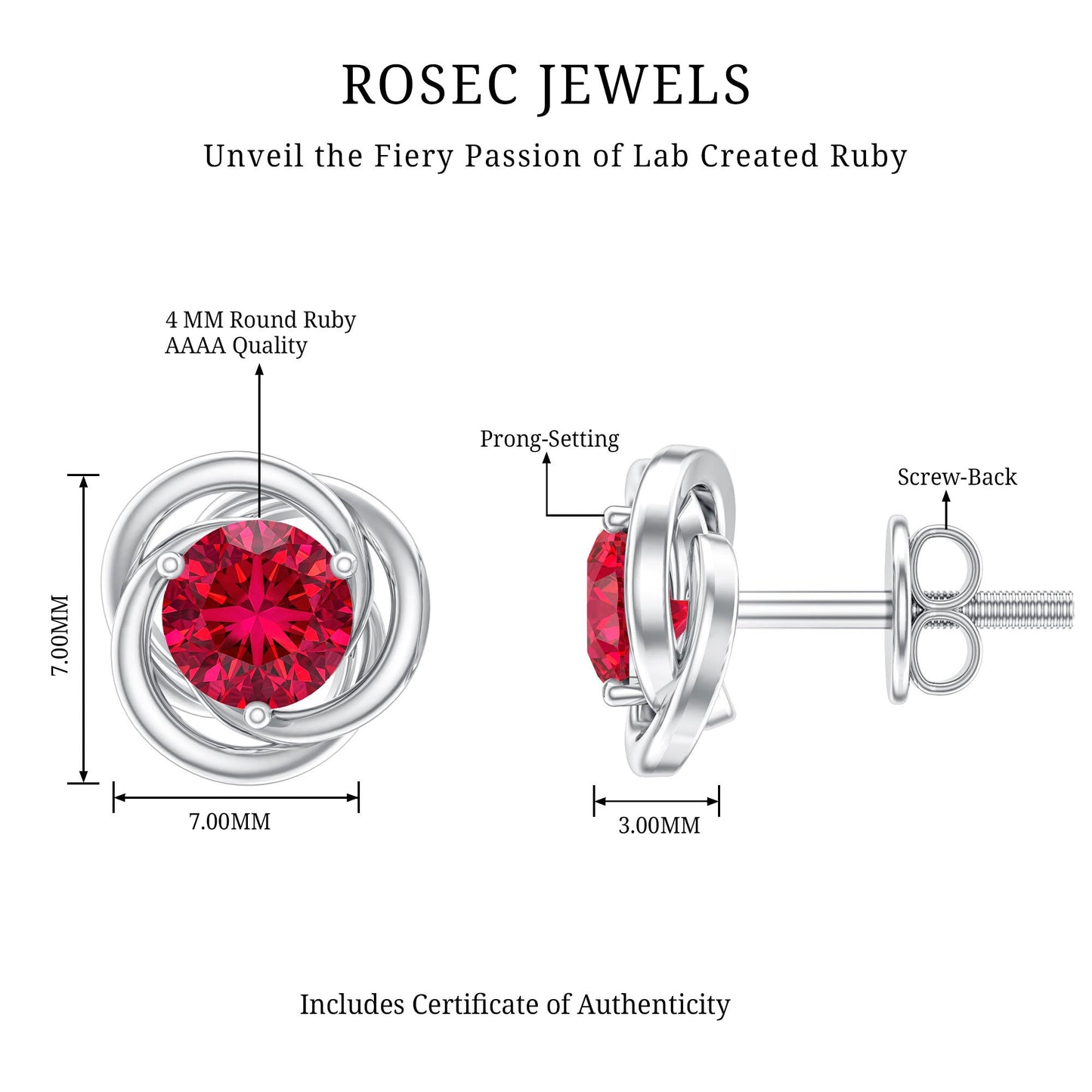 Lab Created Ruby Swirl Stud Earrings with Screw Back