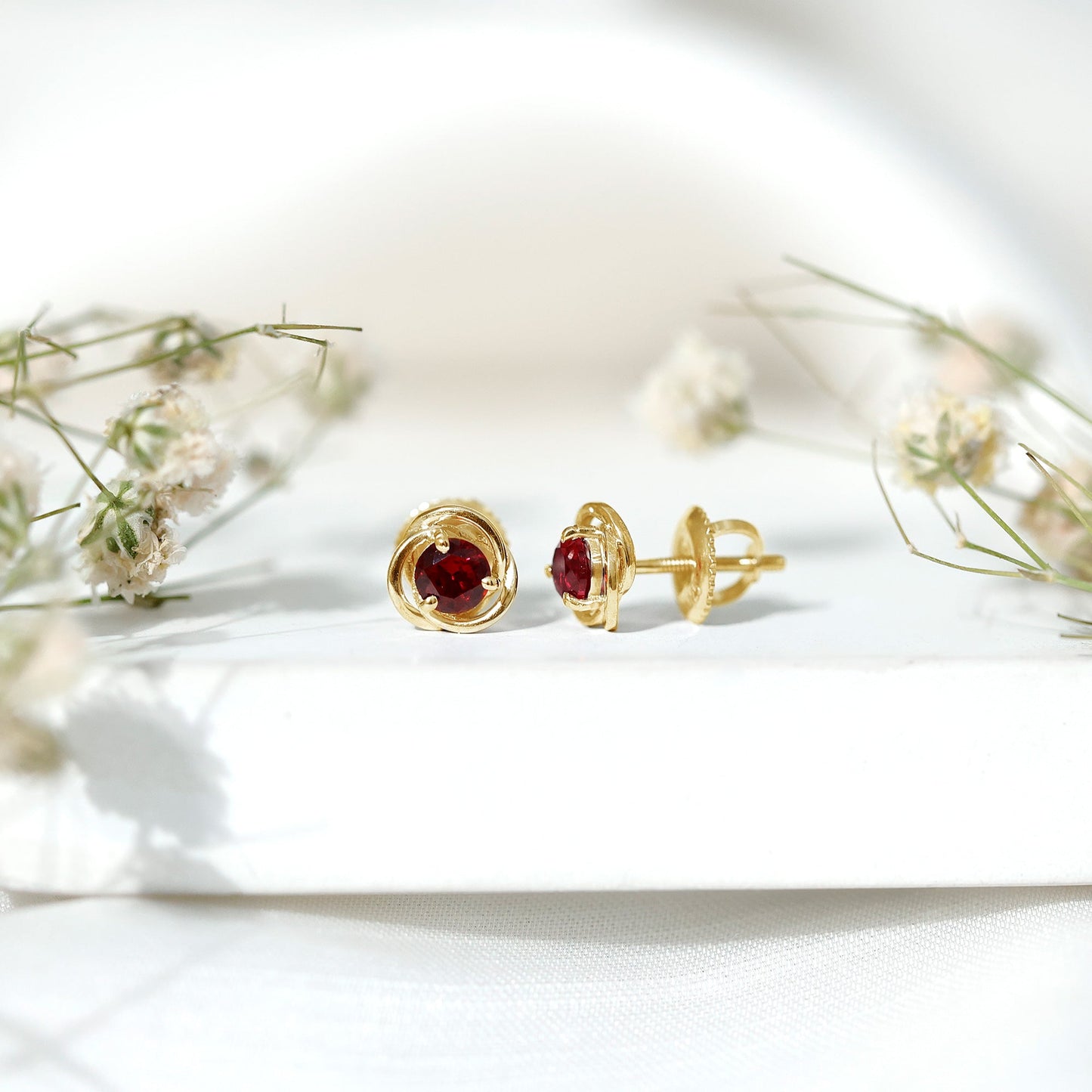Lab Created Ruby Swirl Stud Earrings with Screw Back