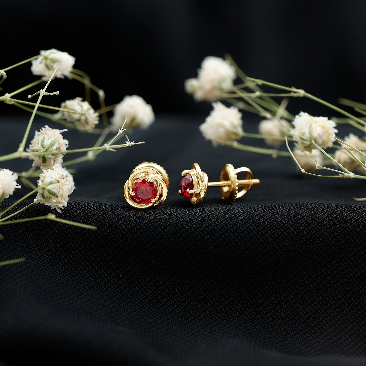 Lab Created Ruby Swirl Stud Earrings with Screw Back