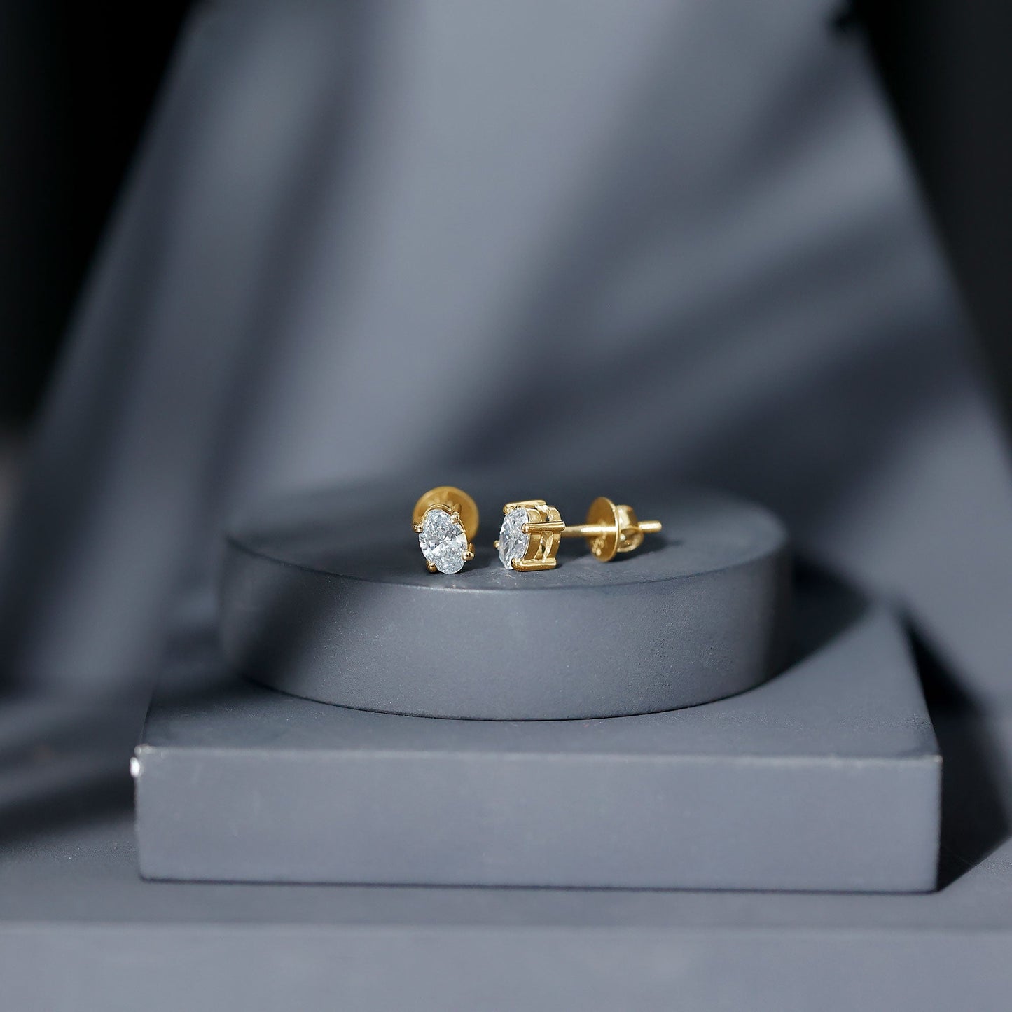 0.8 Carat Oval Shaped Lab Grown Diamond Solitaire Stud Earrings