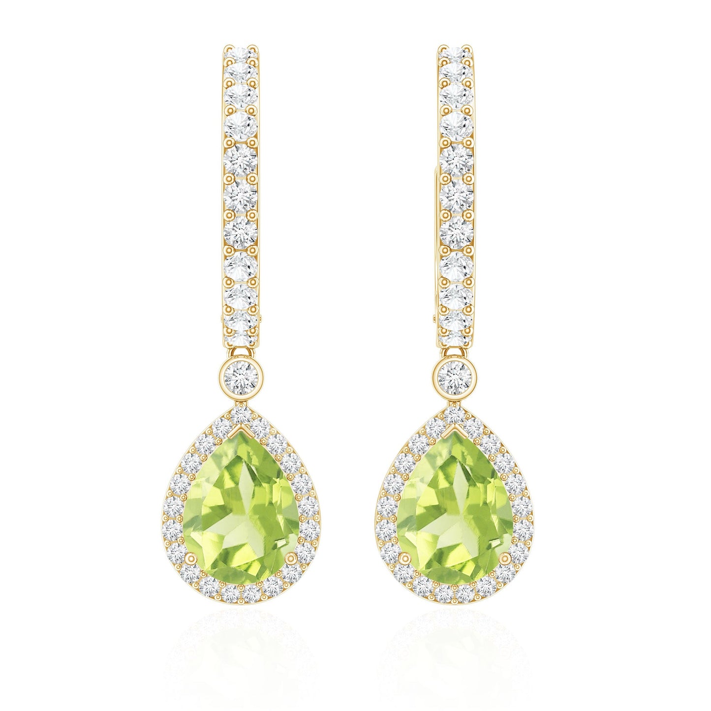 Classic 2 Carat Peridot Teardrop Earrings with Moissanite Hinged Hoop