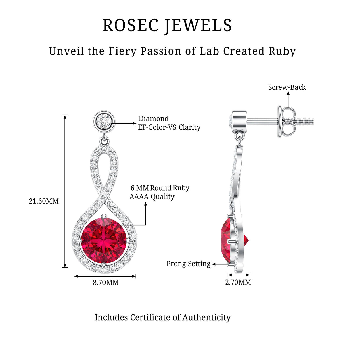Lab Grown Ruby Diamond Drop Earrings