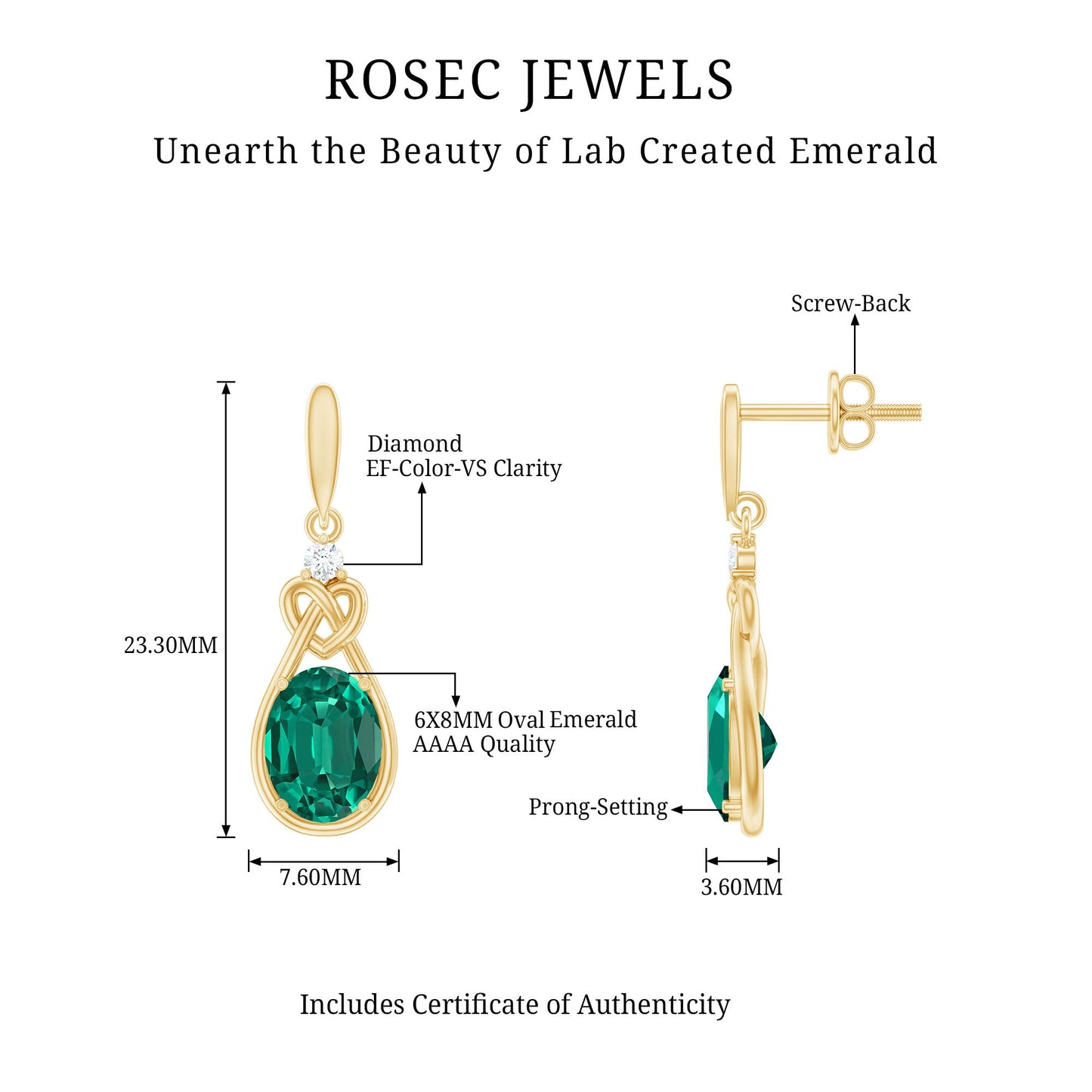 Oval Lab Created Emerald Love Knot Dangle Earrings