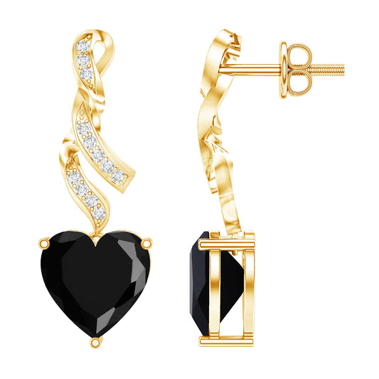 Lab Grown Black Diamond Heart Drop Earrings with Diamonds