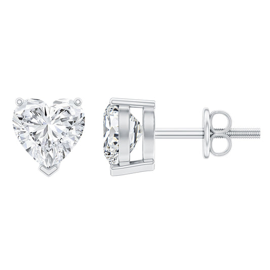 1 Carat Lab Grown Diamond Heart Stud Earrings in 14K Gold Plated Silver