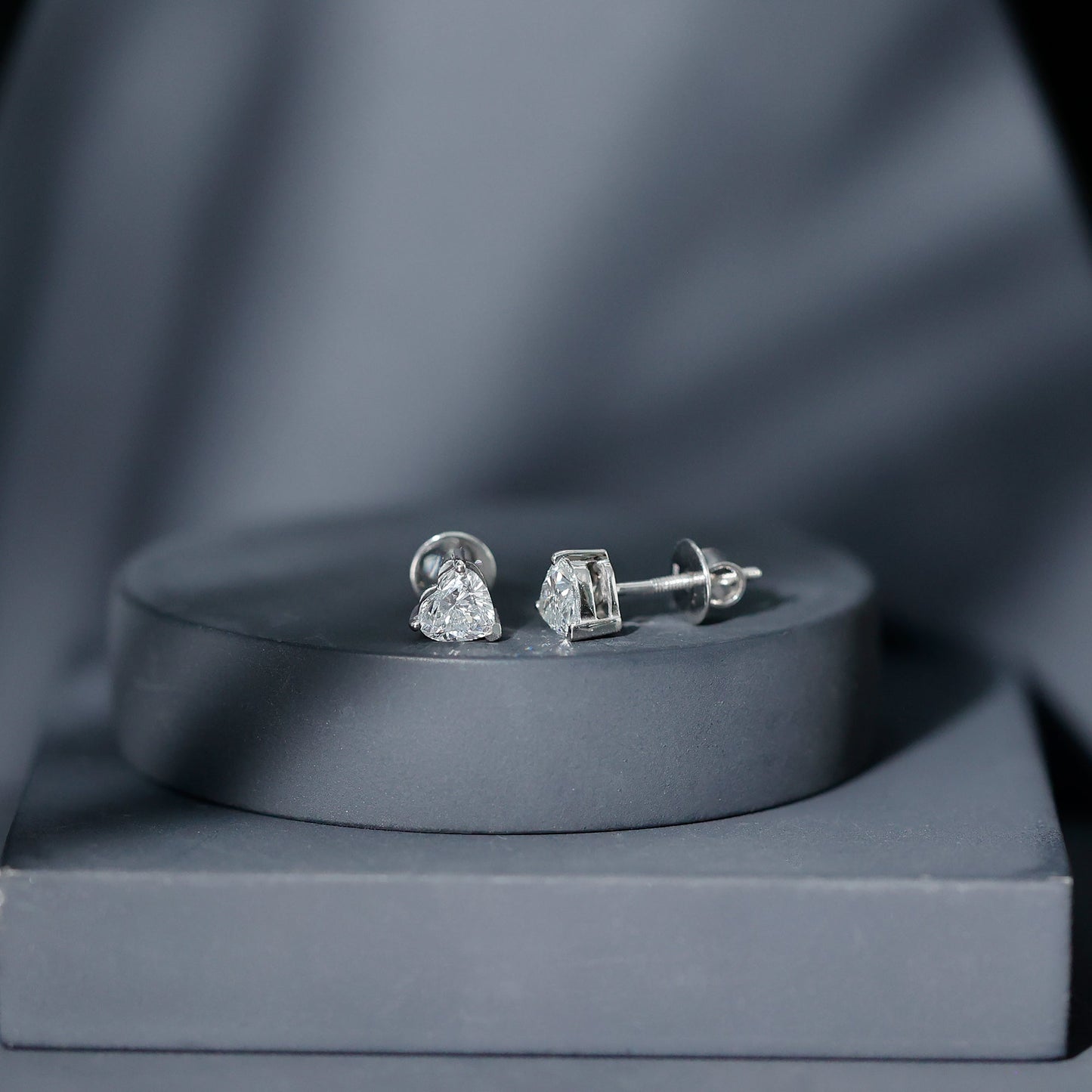 1 Carat Lab Grown Diamond Heart Stud Earrings in 14K Gold Plated Silver