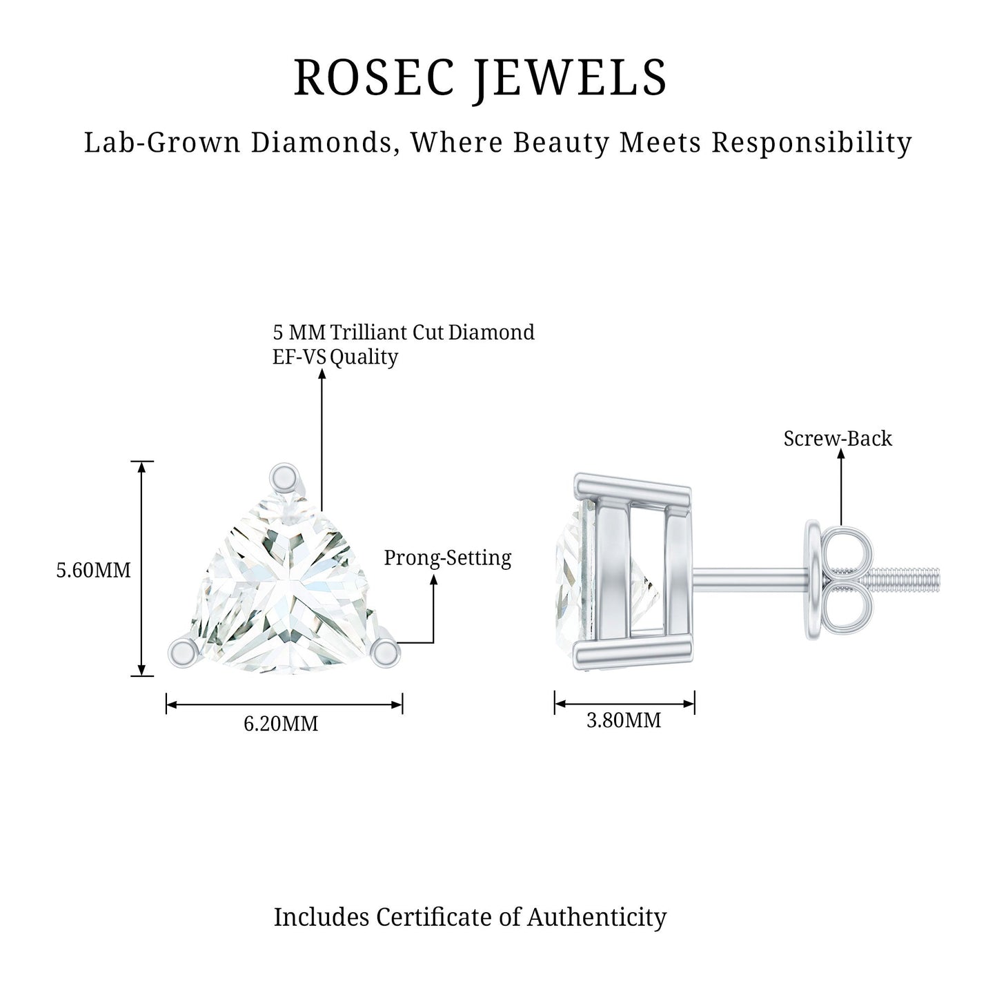Trilliant Cut 0.8 Carat Lab Grown Diamond Solitaire Stud Earrings