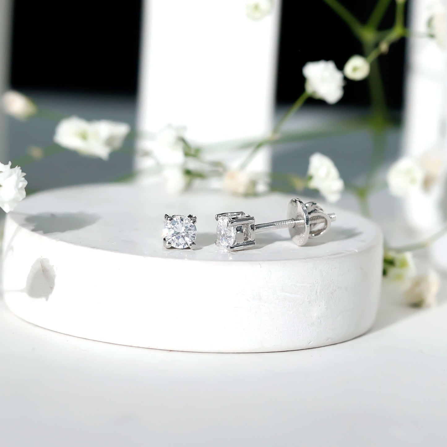 Certified Cubic Zirconia Half Carat Stud Earrings with Screw Back