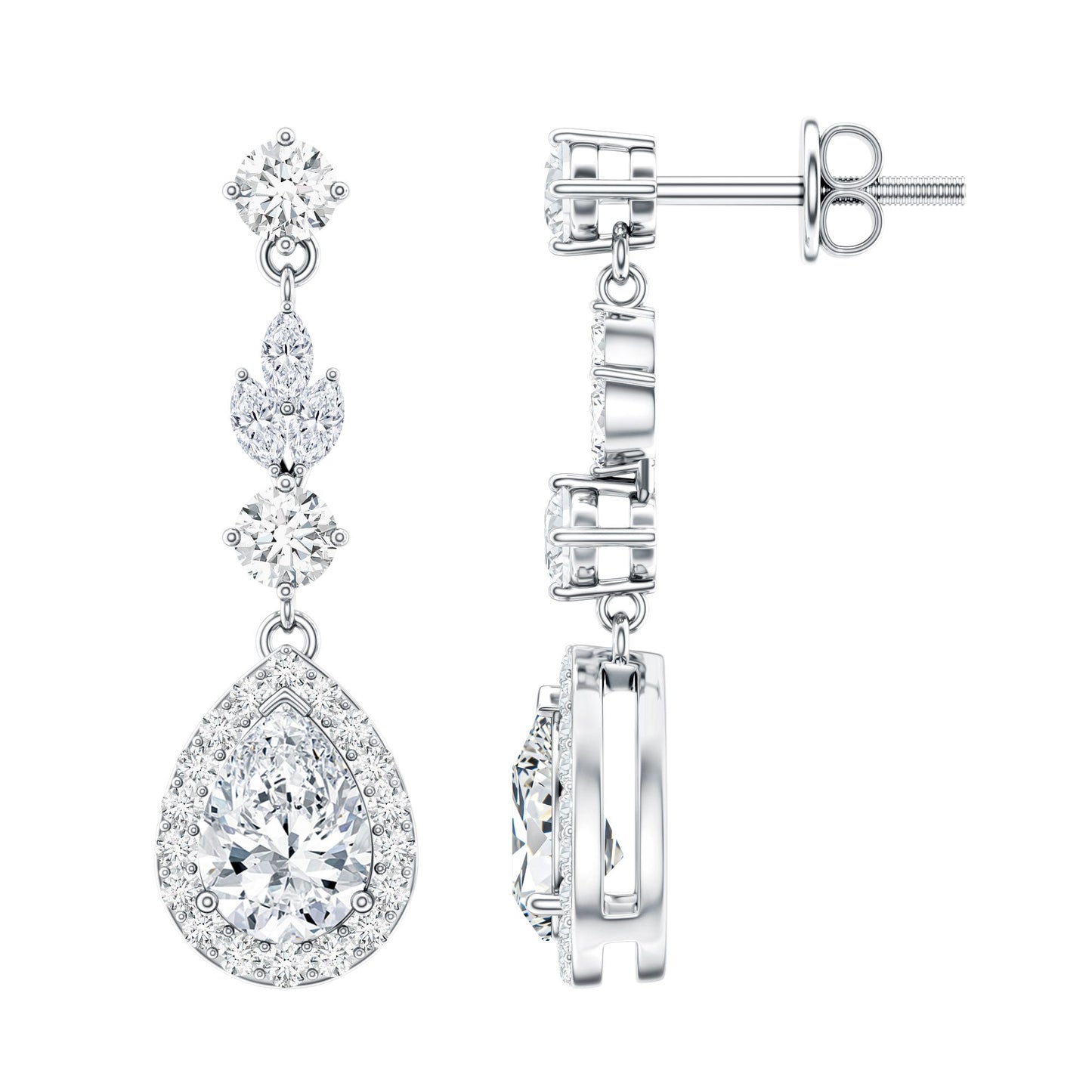 Certified 2 Carat CZ and Silver Teardrop Dangle Earrings for Wedding