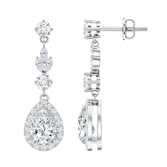 Certified 2 Carat CZ and Silver Teardrop Dangle Earrings for Wedding