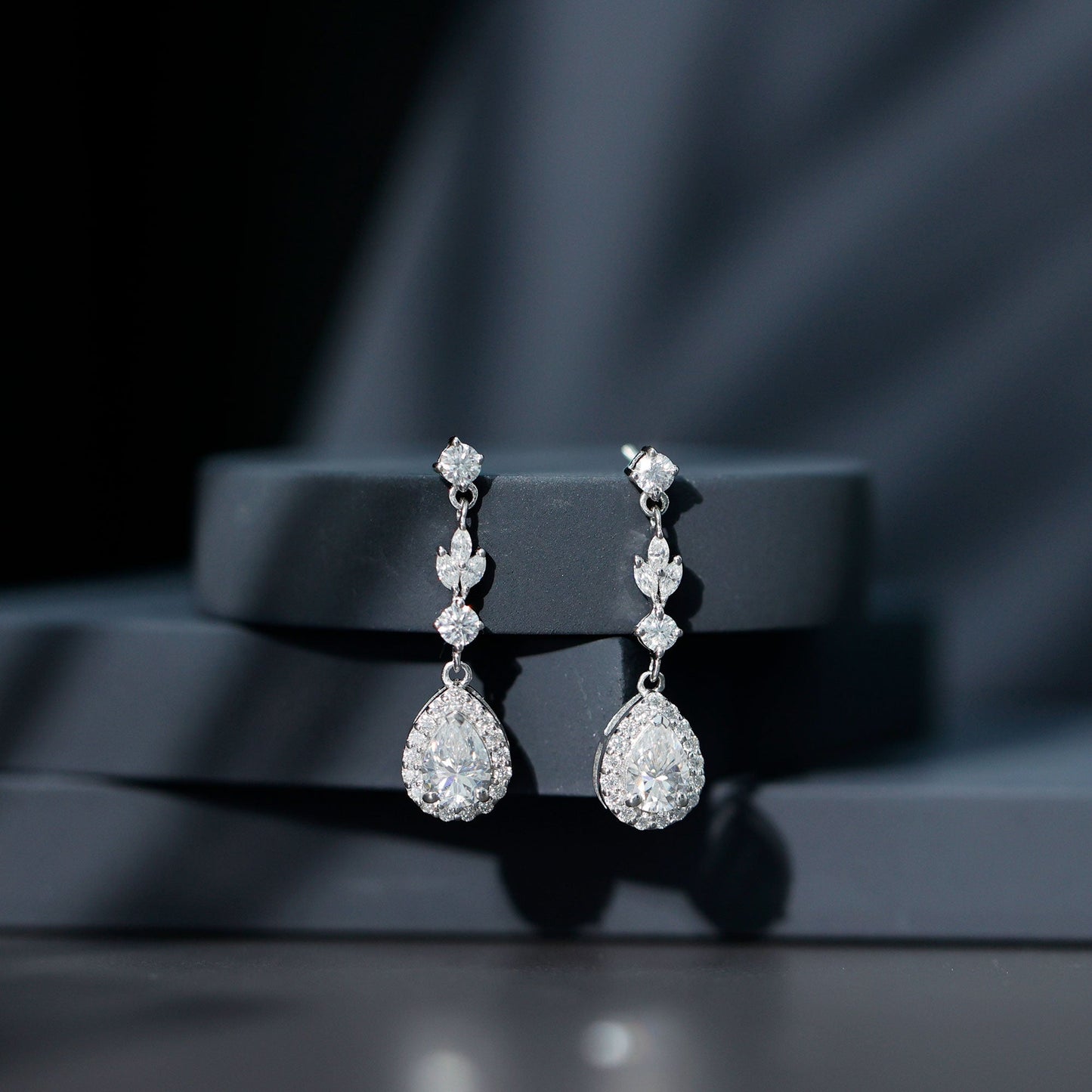 Certified 2 Carat CZ and Silver Teardrop Dangle Earrings for Wedding