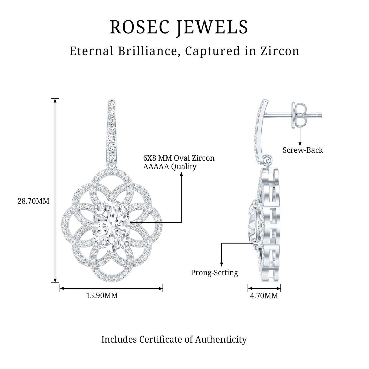 Certified 2.58 Carat Oval Cubic Zirconia Statement Flower Earrings for Women