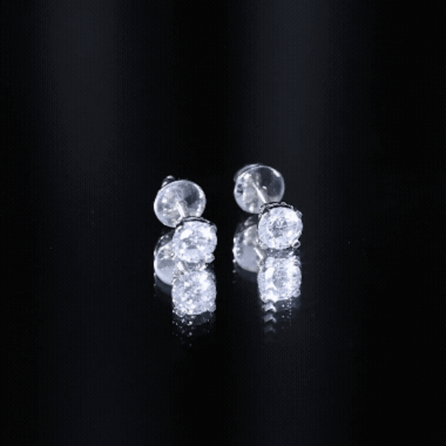 Certified One Carat Cubic Zirconia Solitaire Stud Earrings in Silver