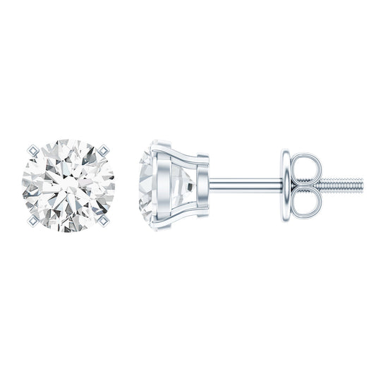 Certified One Carat Cubic Zirconia Solitaire Stud Earrings in Silver