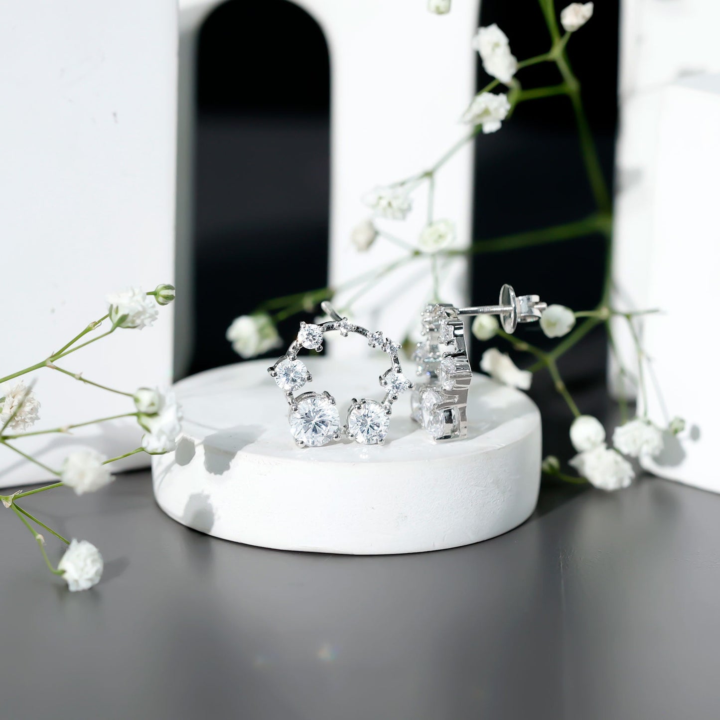 Cubic Zirconia Big Stud Earrings with Screw Backs