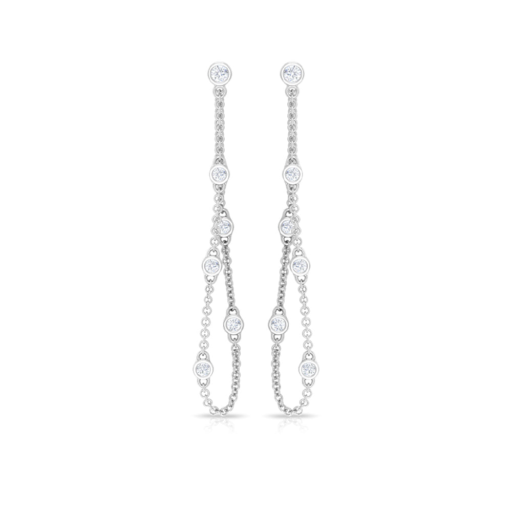 Bezel Set Real Diamond Chain Earrings