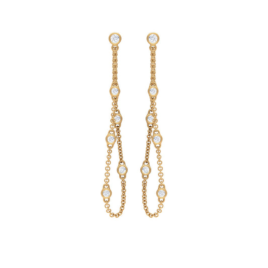 Bezel Set Real Diamond Chain Earrings