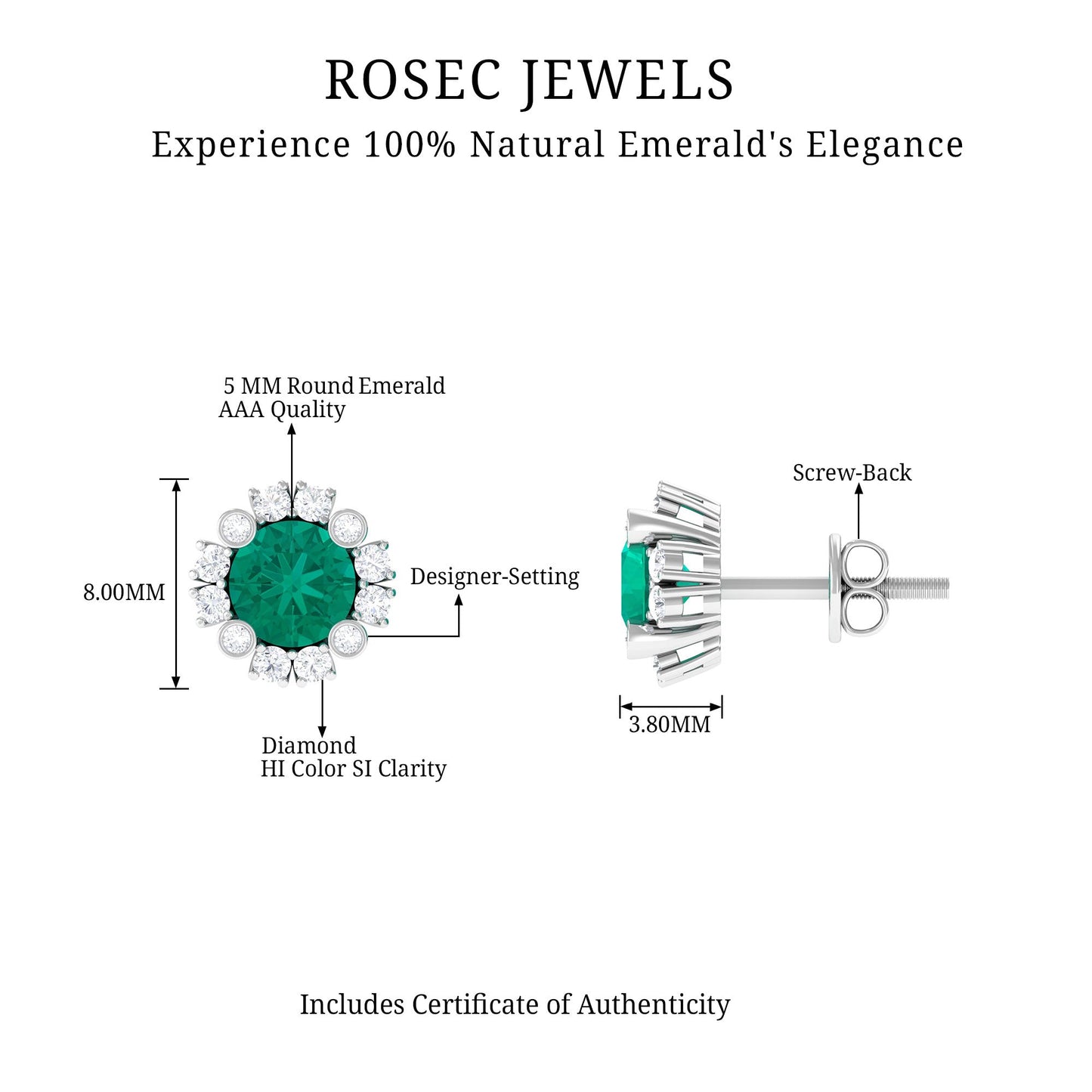 Real 0.99 Carat Emerald and Diamond Halo Stud Earrings