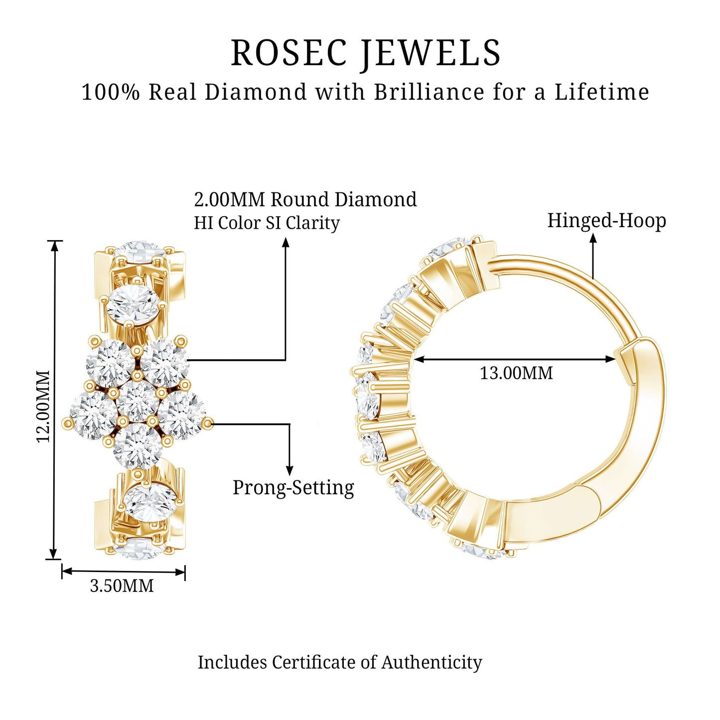 Certified Diamond Flower Hoop Earrings For Women