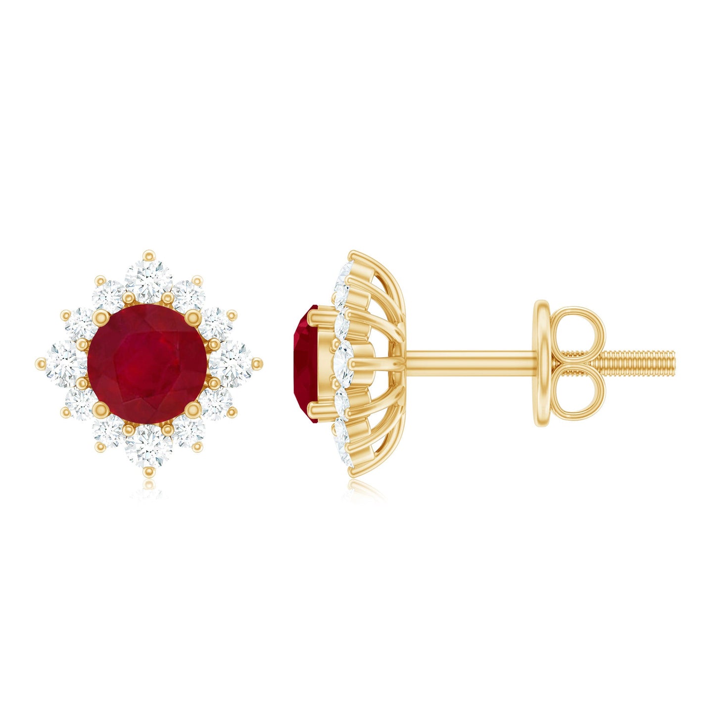 Natural Ruby Stud Earrings with Diamond Halo