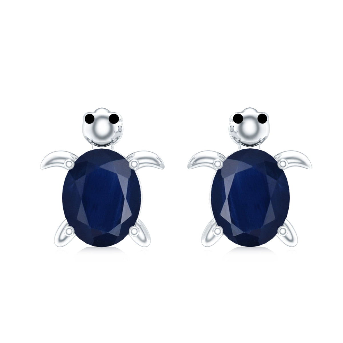 1.2 Carat Oval Cut Blue Sapphire Sea Turtle Earrings