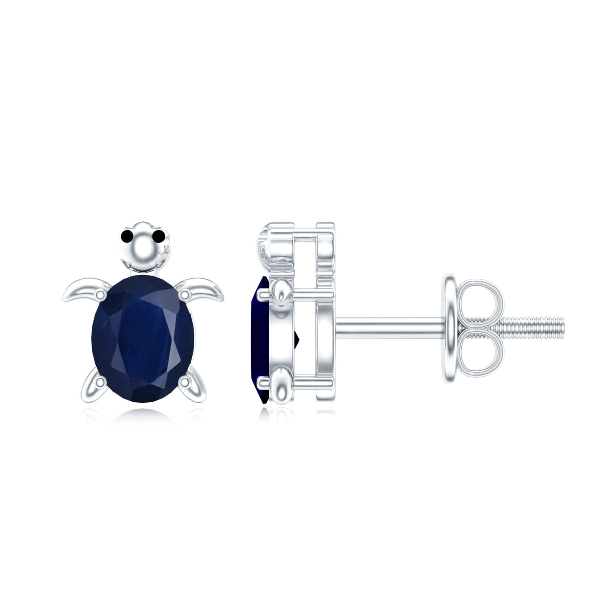 1.2 Carat Oval Cut Blue Sapphire Sea Turtle Earrings