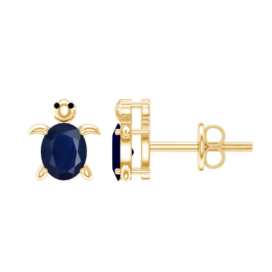 1.2 Carat Oval Cut Blue Sapphire Sea Turtle Earrings