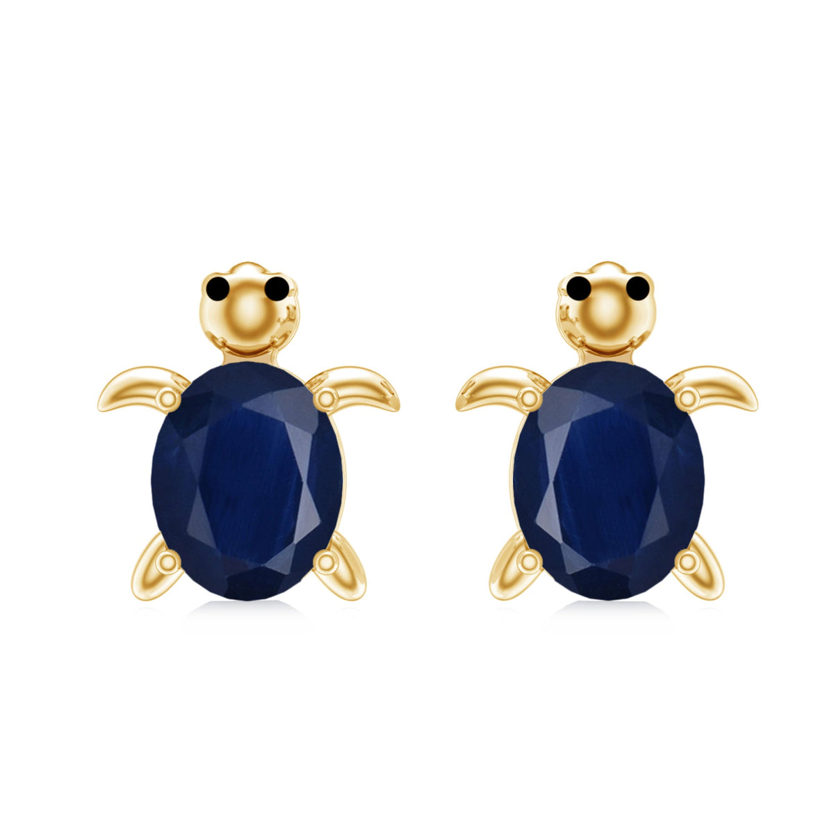 1.2 Carat Oval Cut Blue Sapphire Sea Turtle Earrings